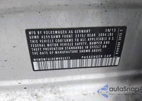 2014 Volkswagen Golf 2.0L Tdi from USA, damaged, VIN WVWDM7AJ4EW002327